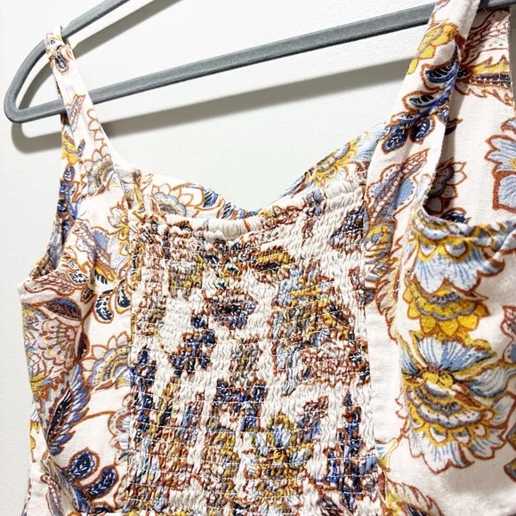 Old Navy Sleeveless Good Bodice Light Blue Cream Floral Sun Casual Dress Midi M - Picture 4 of 6